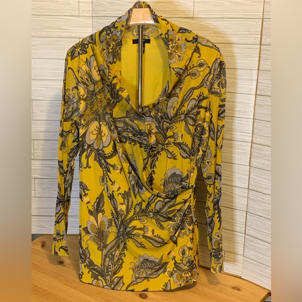 Alfani Yellow and Gray Floral Top